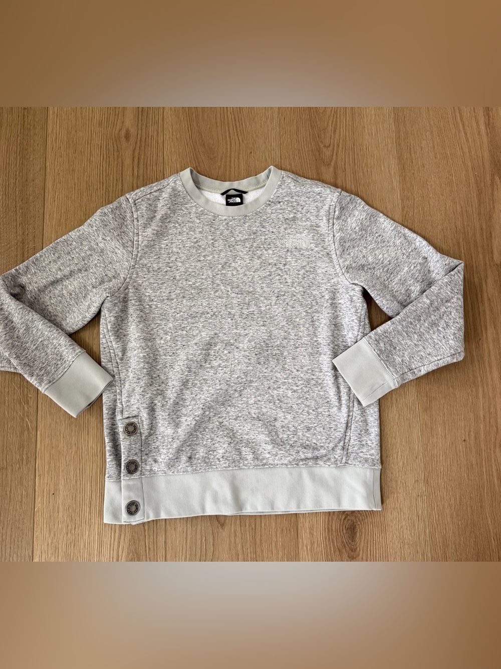 The North Face Side Snap Fleece Crewneck Sweatshirt Light Heather Gray Size M